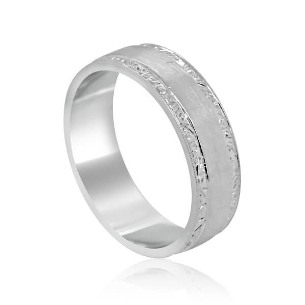 Hand engraved men's wedding ring