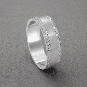 art deco stripe mens wedding band with matte center and hand engraved side stripes in gold or platinum by orospot