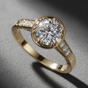 Art Deco diamond engagement ring with lab-grown center diamond and vintage-inspired white gold setting by OroSpot.