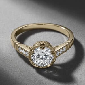 Art Deco engagement ring featuring a lab-grown diamond and antique-inspired design by OroSpot.
