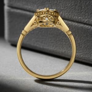 Vintage-inspired Art Deco engagement ring with lab-grown diamond and elegant engraved details by OroSpot.