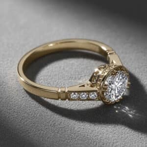 Vintage Art Deco diamond engagement ring with handcrafted details and lab-grown center stone by OroSpot.