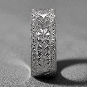 flat mens wedding band vintage engraved three pattern ring scroll wheat design orospot