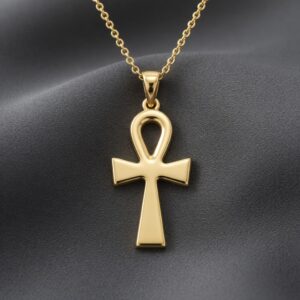 Egyptian Ankh cross necklace in solid gold symbolizing life and protection by OroSpot.