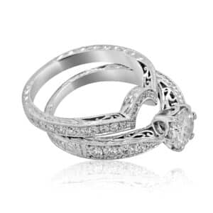 Hand engraved vintage diamond wedding set