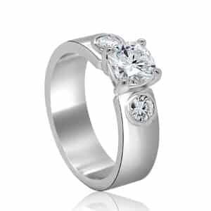 Wide classic engagement ring with cushion