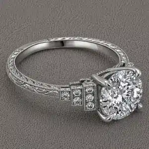 art deco step diamond engagement ring 2ct round lab diamond 14k white gold stepped shoulders pavé diamonds orospot