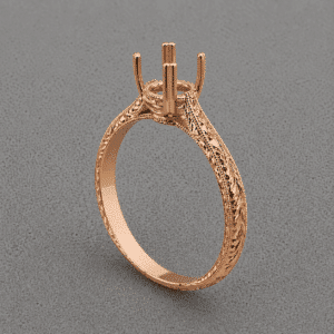 double prong vintage ring setting with wheat engraving and milgrain edges in white gold