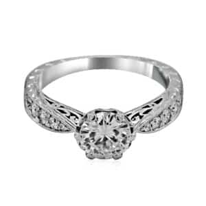 pinched shank vintage diamond engagement ring side view milgrain filigree orospot