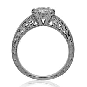 pinched vintage diamond engagement ring with six prong setting hand engraved filigree milgrain details orospot