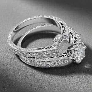 vintage curved filigree wedding band pave diamond enhancer orospot