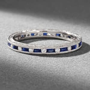 vintage sapphire baguette diamond eternity band antique engraved wedding ring orospot