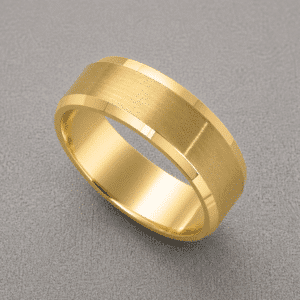 Beveled modern men’s wedding ring with brushed center and polished edges in 14k gold by OroSpot