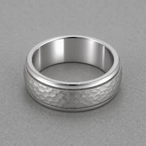 hammer finish mens wedding band white gold wide textured band masculine ring orospot