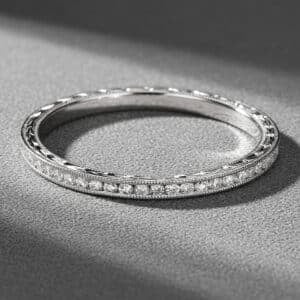 skinny channel set diamond eternity band wheat engraving white gold orospot
