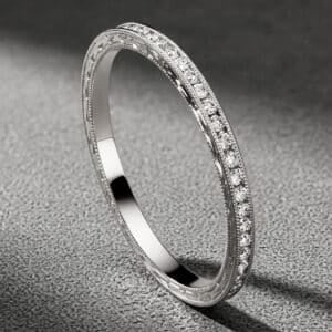 thin channel diamond eternity ring engraved white gold wedding band orospot