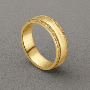 vintage mens wedding band with engraved sides and polished edges contrast design