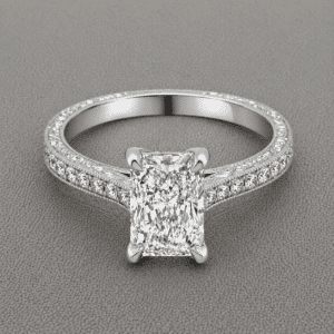vintage radiant diamond engagement ring 2ct lab diamond engraved shank milgrain edges OroSpot