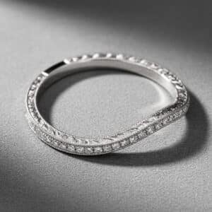 curved vintage diamond wedding band hand engraved pave diamonds milgrain edges orospot