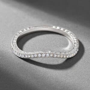 vintage thin curved diamond band pave set natural diamonds engraved milgrain 14k gold orospot
