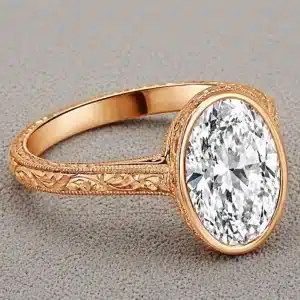 antique oval 2ct lab diamond engagement ring hand engraved band milgrain 14k yellow or white gold orospot