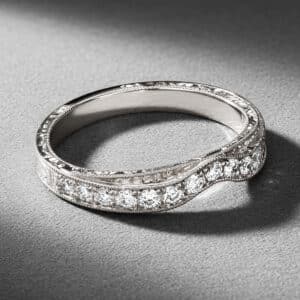 art nouveau ring enhancer pave diamond band engraved milgrain 14k white gold orospot