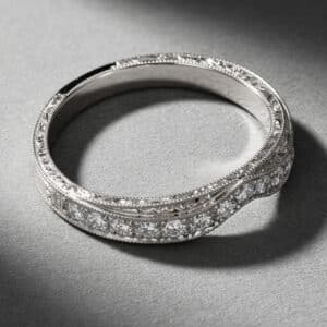 engraved diamond enhancer band milgrain edges pave diamonds white gold orospot