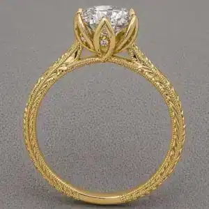 antique tulip head solitaire engagement ring 1.5ct 2ct round lab diamond hand engraved band milgrain hidden diamonds orospot