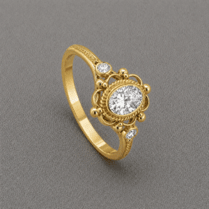Victorian bezel engagement ring with 0.5ct center stone, open filigree design, and twisted vintage detailing by OroSpot