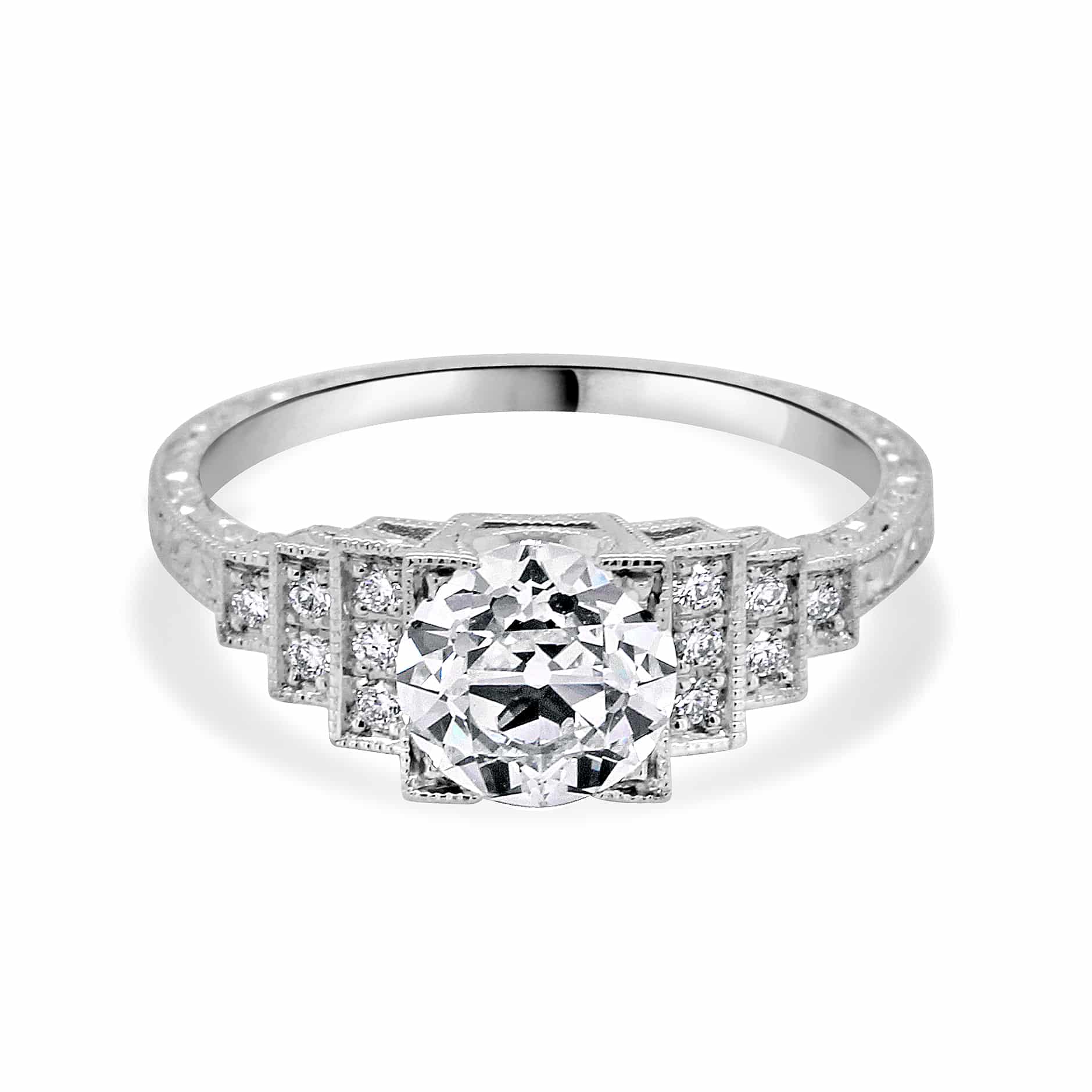 Art deco engraved diamond ring OroSpot