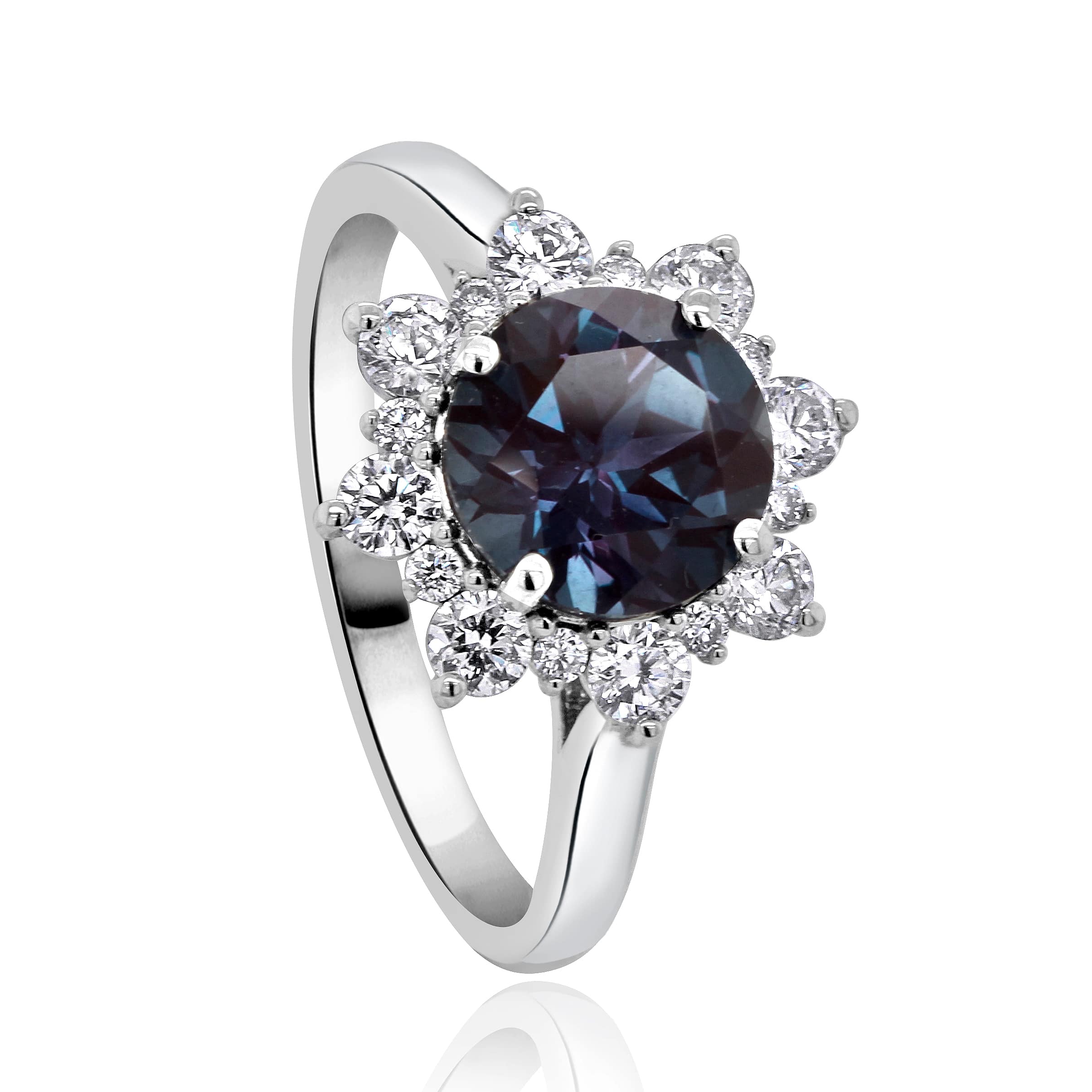Flower diamond halo ring with tanzanite | OroSpot |
