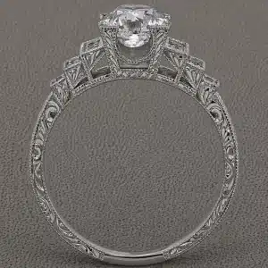 art deco hand engraved diamond engagement ring with 1ct old european cut lab diamond milgrain and step style setting orospot