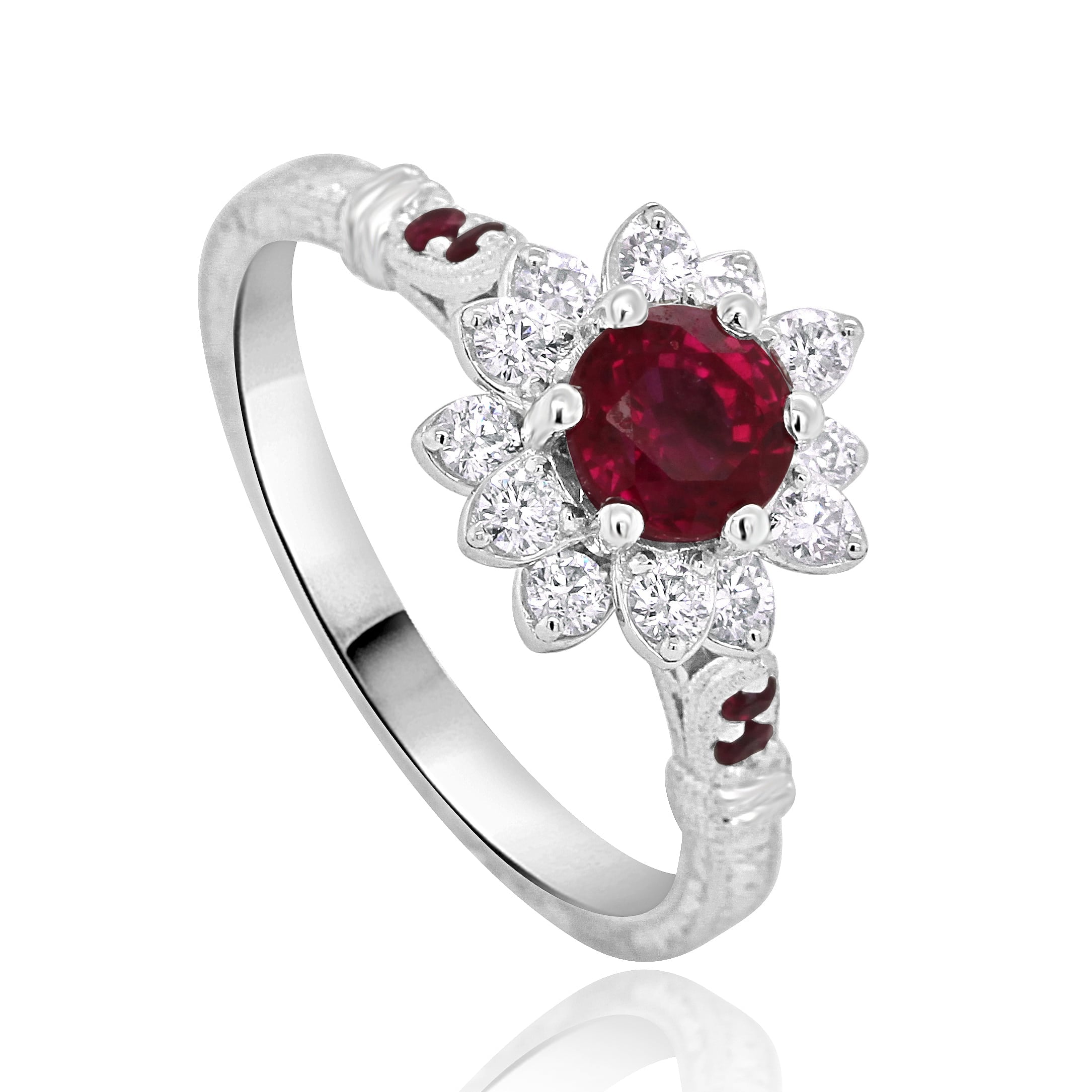 floral diamond ruby ring | OroSpot