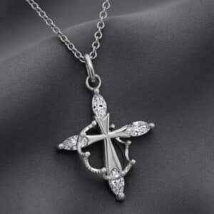 Diamond cross pendant with floating crown design in solid gold by OroSpot.