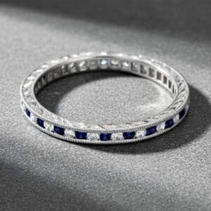 diamond sapphire vintage eternity ring hand engraved milgrain eternity band orospot