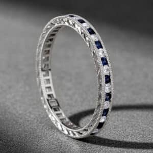 hand engraved blue sapphire diamond band vintage eternity ring wheat engraving orospot