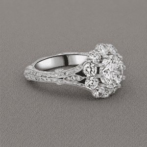 large cocktail diamond statement ring with big halo multiple diamonds euro shank and hand engraving OroSpot