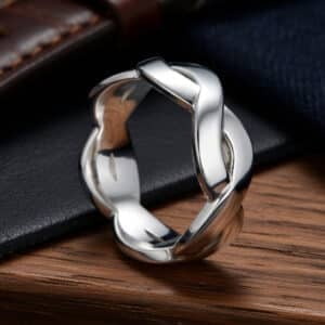 Men’s braided wedding band in white gold with twisted infinity pattern 8mm width OroSpot