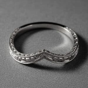 vintage curved chevron band hand engraved contour wedding ring milgrain orospot
