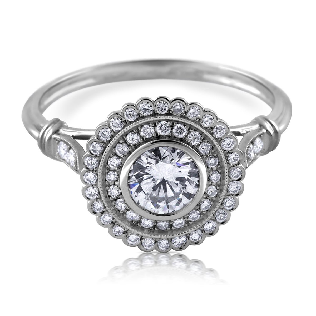 Vintage platinum engagement ring R1039VEN with center diamond and delicate diamond accents.