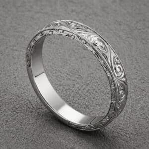 antique engraved mens wedding ring 4.5mm art deco scroll design milgrain edges 14k gold orospot