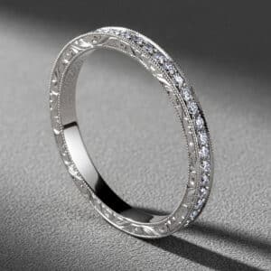 edwardian diamond eternity wedding band pave diamonds hand engraved milgrain ring orospot