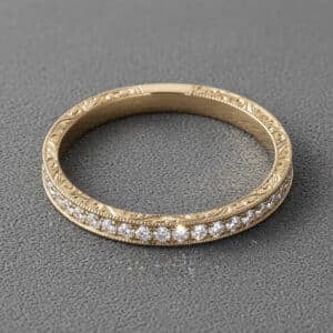 engraved diamond stackable band art deco style milgrain edges slim wedding ring orospot