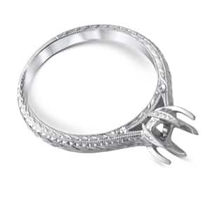 Hand-carved antique solitaire ring mount with vintage scrollwork and delicate detailing