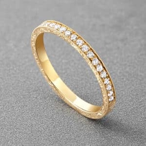 art deco diamond stacking ring 2.1mm pave diamonds hand engraved milgrain wedding band orospot