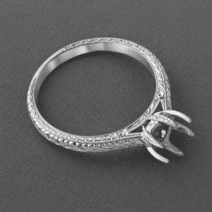 vintage engraved solitaire ring setting with cathedral profile and polished finish
