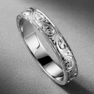 vintage mens wedding band hand engraved scroll pattern milgrain edges 14k gold 4.5mm ring orospot