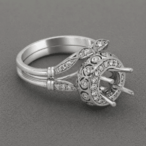 bubble halo engagement ring set with pave diamonds vintage inspired bridal set orospot