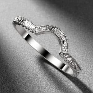 curved vintage wedding band hand engraved milgrain curved ring enhancer 14k gold orospot