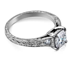 Unique trillion diamond ring with hand engraving by OroSpot.